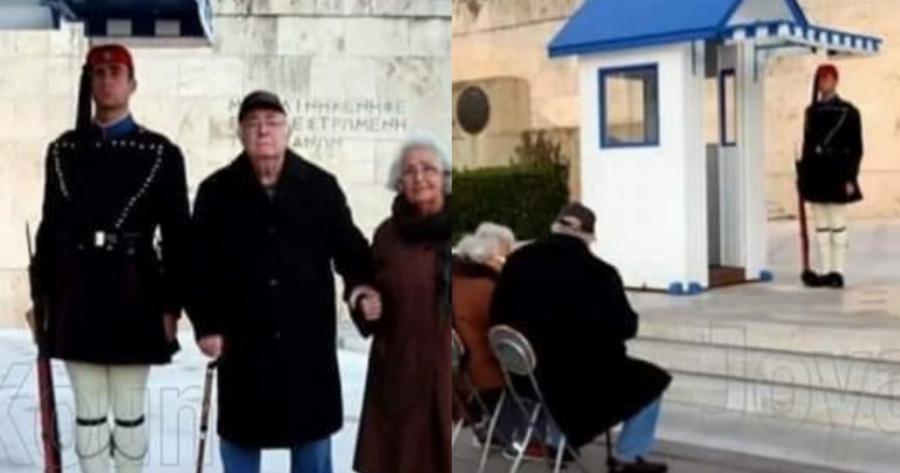 Γιαγιά και Παππούς έκατσαν να καμαρώσουν τον εγγονό τους που είναι εύζωνας