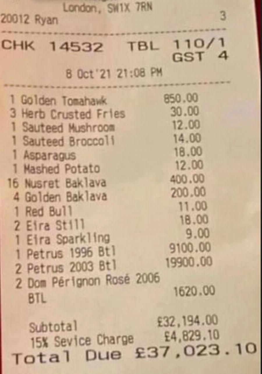 Γεύμα από χρυσό στο εστιατόριο του Τούρκου Νουσρέτ: Πλήρωσαν 43.700 ευρώ