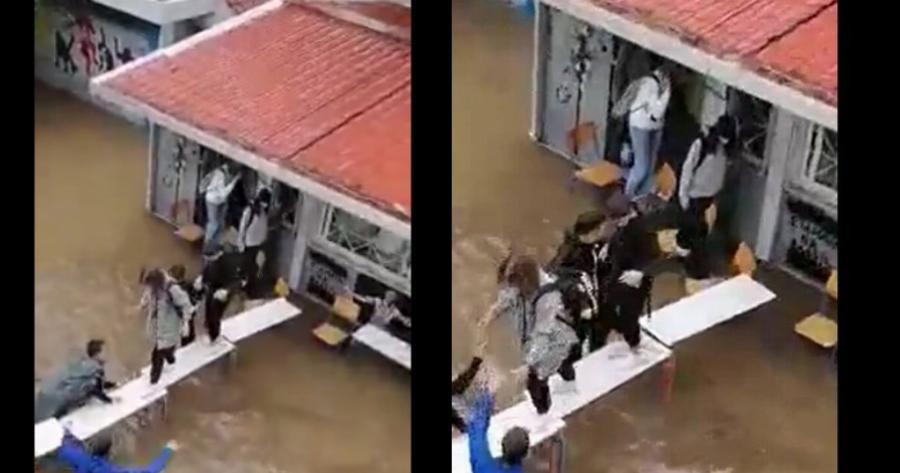 Μαθητές σε σχολείο της Νέας Φιλαδέλφειας έφτιαξαν γέφυρα με θρανία για να βγουν από την τάξη τους