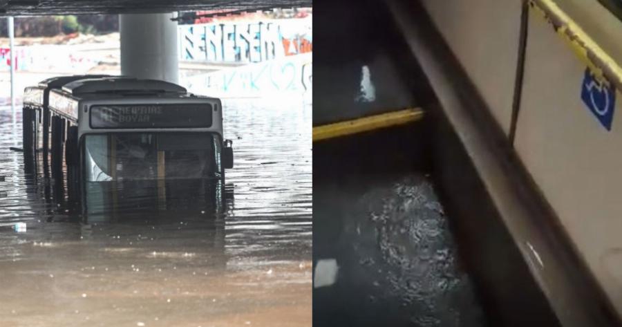 Λεωφορείο βυθίστηκε στα νερά στη Λεωφόρο Ποσειδώνος: Οι πρώτες καταστροφές της κακοκαιρίας «Μπάλλος»