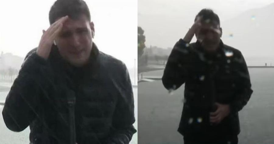 «Έγινε παγωτό» ο ρεπόρτερ του ΣΚΑΪ: Τον έβγαλαν  ζωντανά χωρίς ομπρέλα και αδιάβροχο μέσα στην καταιγίδα