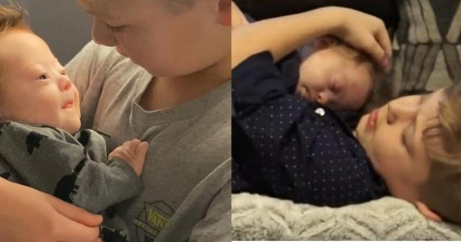 Ένα μικρό αγόρι τραγουδά διαρκώς στον νεογέννητο αδερφό του με σύνδρομο Down