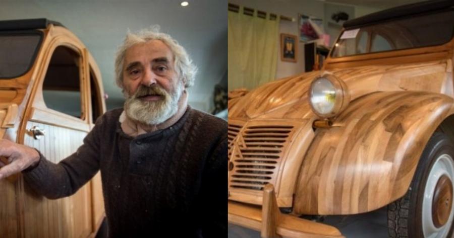 Συνταξιούχος επιπλοποιός έφτιαξε ένα μυθικό ξύλινο Ντεσεβώ, πιστό αντίγραφο του θρυλικού Citroen 2CV, που λειτουργεί κανονικά!