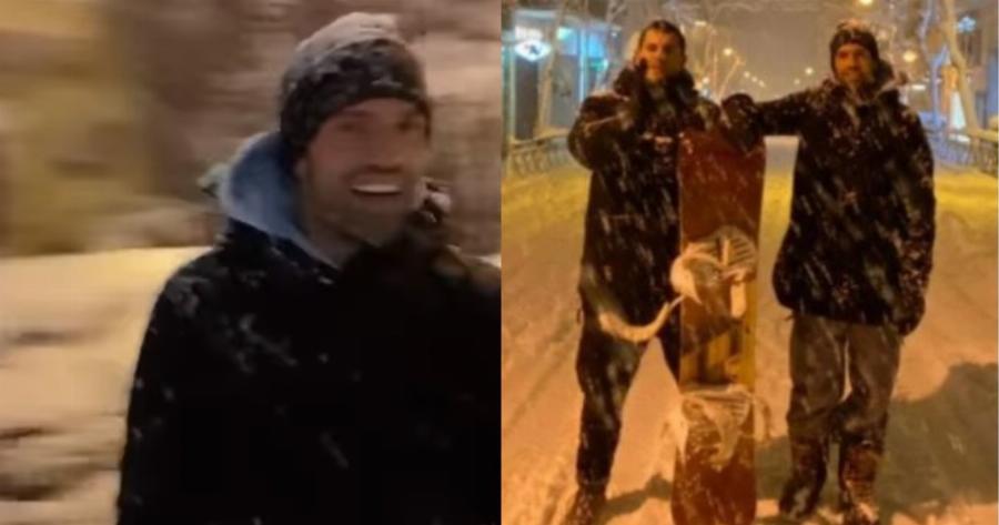 Κωνσταντίνος Αργυρός: Βγήκε από το σπίτι του στα χιόνια και έκανε snowboard στο κέντρο της Αθήνας