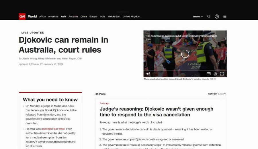 Κέρδισε τη δίκη ο Νόβακ Τζόκοβιτς: Ανακαλείται η ακύρωση της βίζας, δεν φεύγει από την Αυστραλία