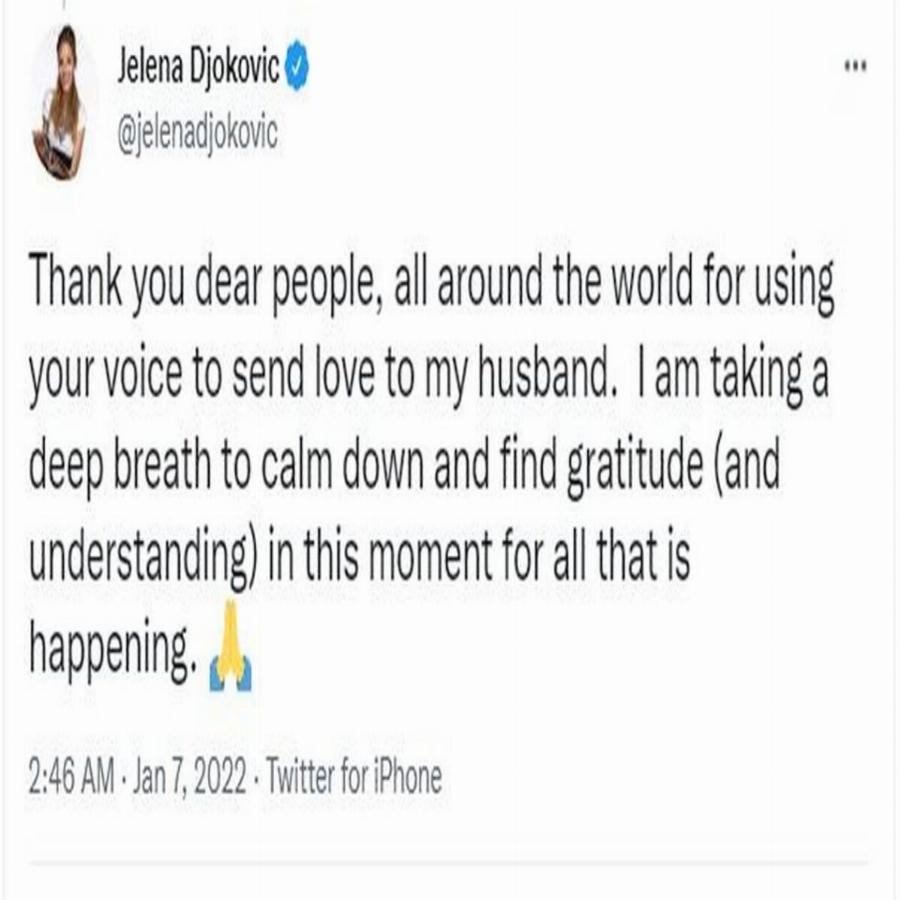 Μεγαλείο ψυχής από τη σύζυγο του Νόβακ Τζόκοβιτς στο πρώτο μήνυμα μετά την «αιχμαλωσία» του