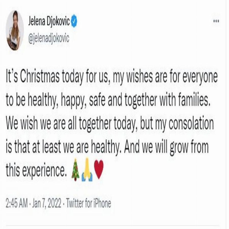 Μεγαλείο ψυχής από τη σύζυγο του Νόβακ Τζόκοβιτς στο πρώτο μήνυμα μετά την «αιχμαλωσία» του