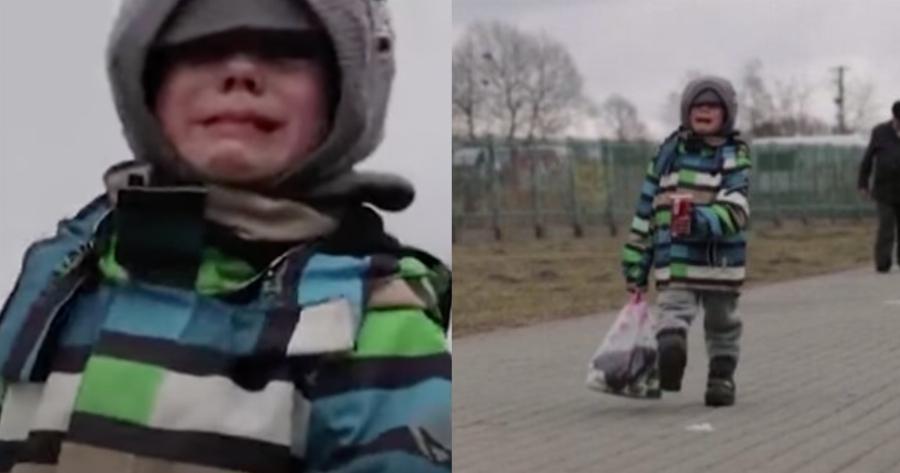 Μικρό αγόρι στην Ουκρανία κλαίει με λυγμούς καθώς περνά τα σύνορα με την Πολωνία