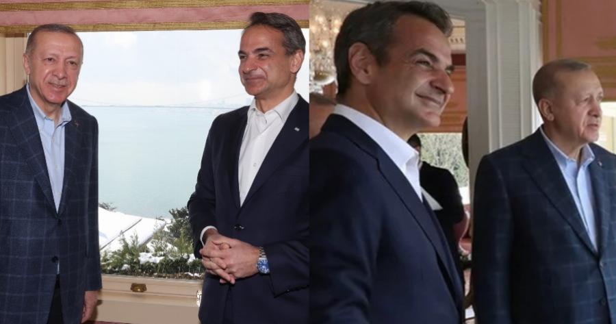 Μες στην καλή χαρά ο Μητσοτάκης στο γεύμα με τον Ερντογάν μπροστά στις κάμερες