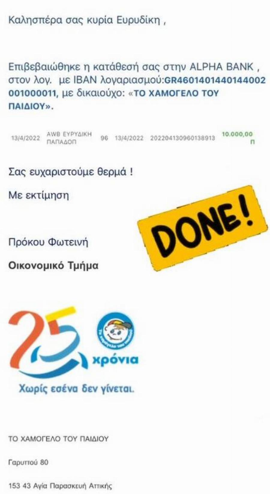 Survivor: Το απίστευτο ποσό που δώρισε στο «Χαμόγελο του Παιδιού» η Ευριδίκη Παπαδοπούλου