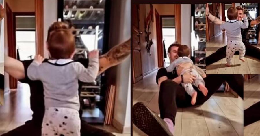 Ο γιος του Άκη Πετρετζίκη, Αχιλλέας κάνει τα πρώτα του βήματα και τρέχει στην αγκαλιά του μπαμπά του