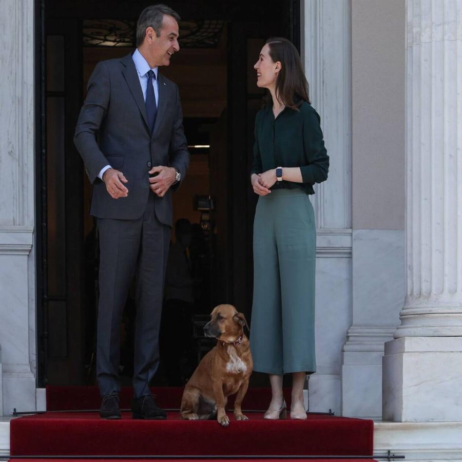 Ο Πίνατ, ο σκύλος – μασκότ του Μεγάρου Μαξίμου υποδέχτηκε τη Φινλανδή πρωθυπουργό