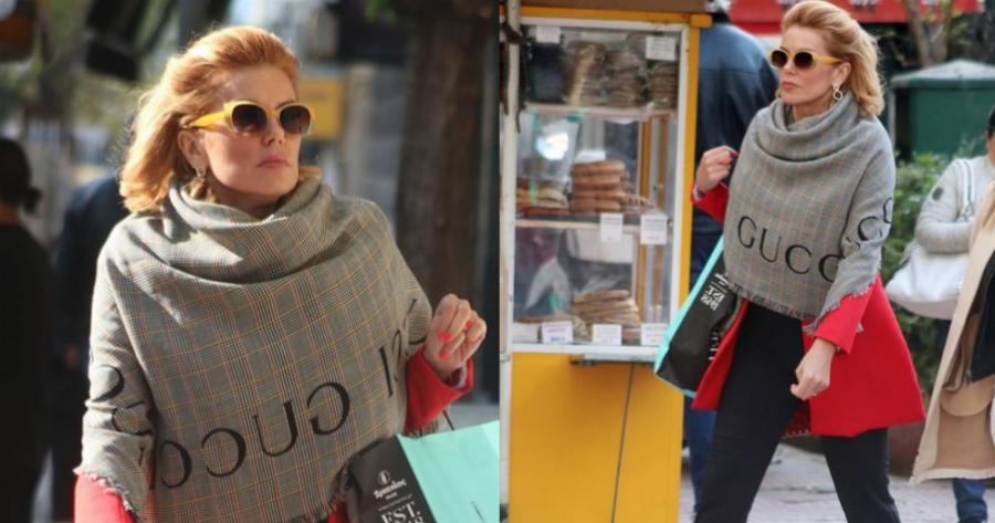 Βόλτα στην Αθήνα για την Ευγενία Μανωλίδου με κόκκινα 12ποντα και Gucci