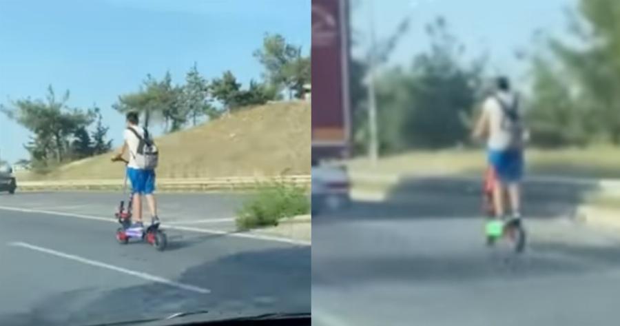 Νεαρός με πατίνι πηγαίνει με περισσότερα από 90 χλμ. στον περιφερειακό στη Θεσσαλονίκη