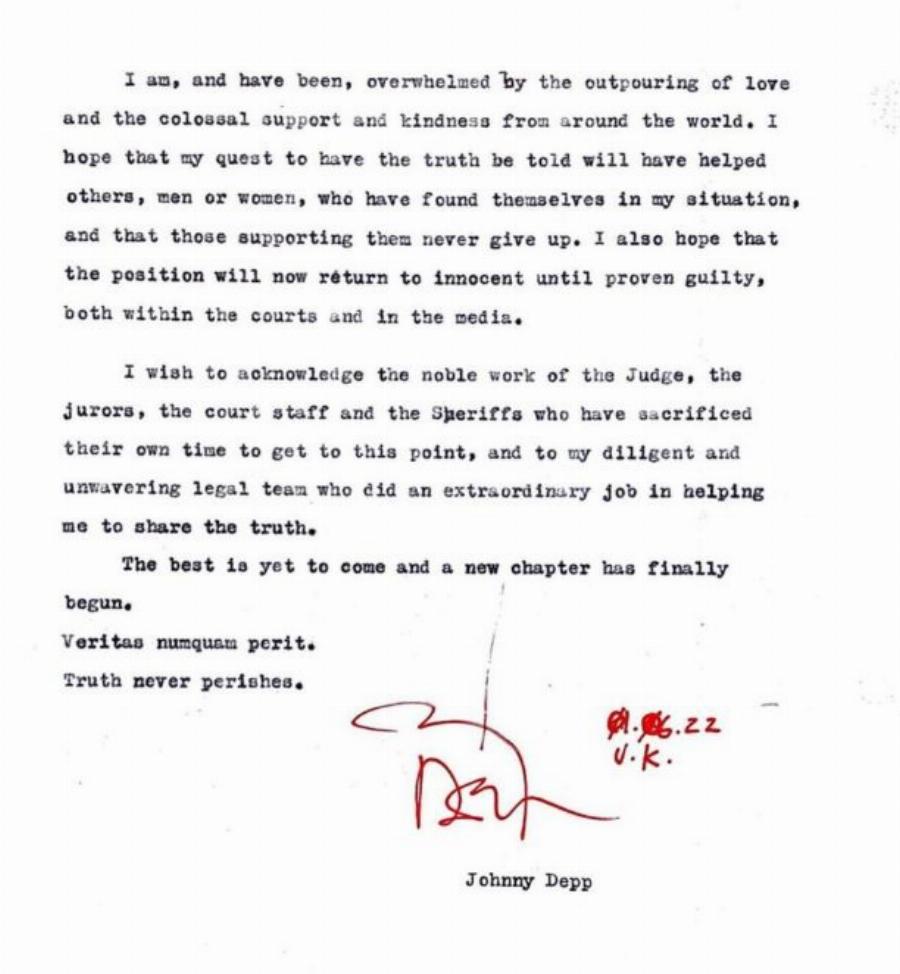 Τα είπε όλα με λίγες λέξεις: Η πρώτη αποστομωτική ανάρτηση του Τζόνι Ντεπ μετά τη δικαστική νίκη του εναντίον της Χερντ