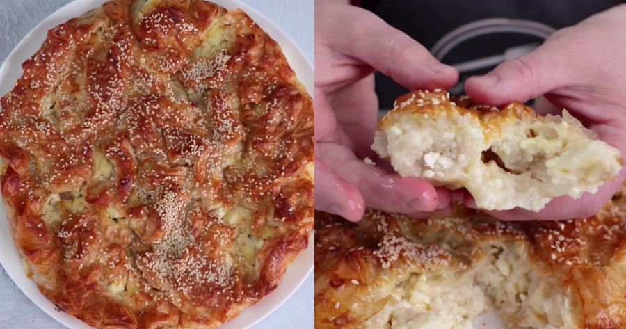 Φάε για να σε πιάσει: Σουσαμένια τσαλακωτή τυρόπιτα με τυρί φέτα και γιαούρτι έτοιμη σε 10 λεπτά