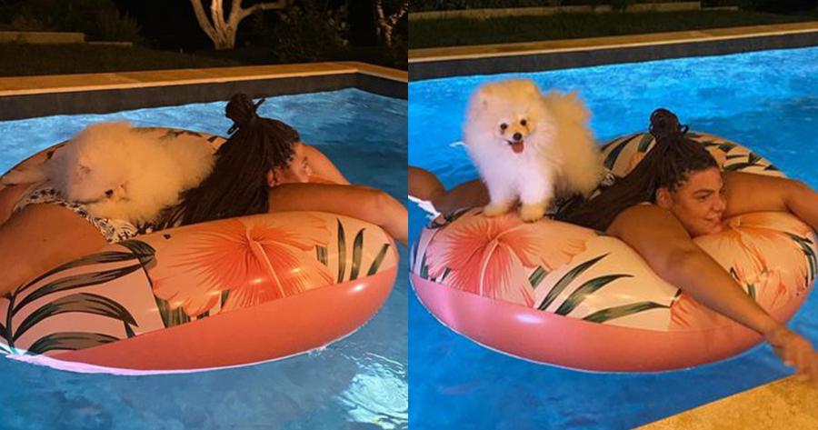 Μοναδική Δανάη Μπάρκα: Καλοκαρινές πόζες με σκυλάκι σε πισίνα και με την κουλούρα της