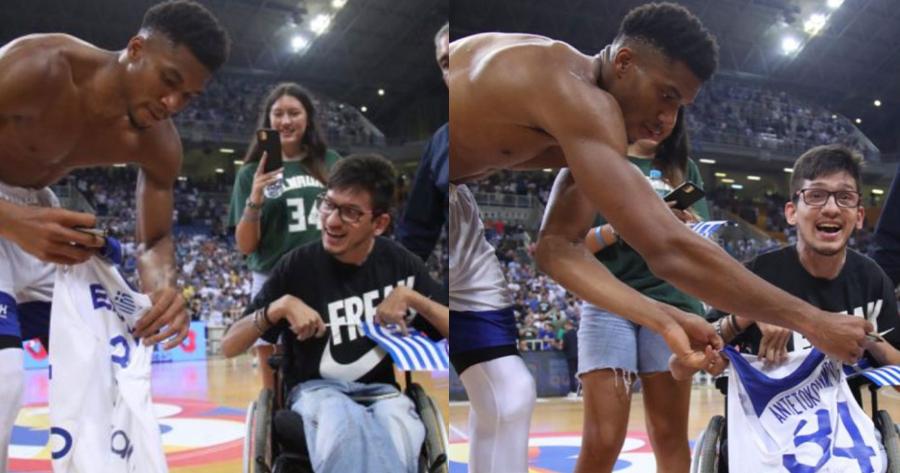 Τεράστιος Γιάννης Αντετοκούνμπο: Φωτογραφήθηκε με παιδί με κινητικά προβλήματα και του χάρισε την φανέλα του