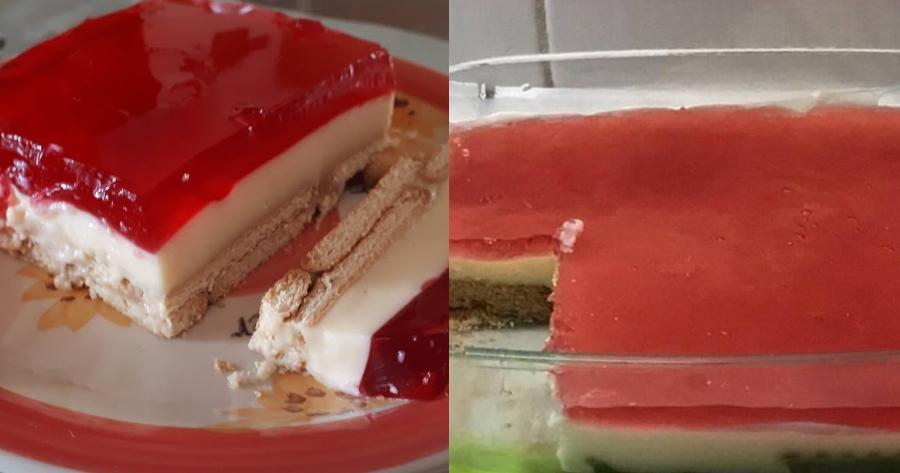 Για τις λιγούρες: Λαχταριστό γλυκό ψυγείου με αφράτη κρέμα, μπισκοτένια βάση και επικάλυψη ζελέ