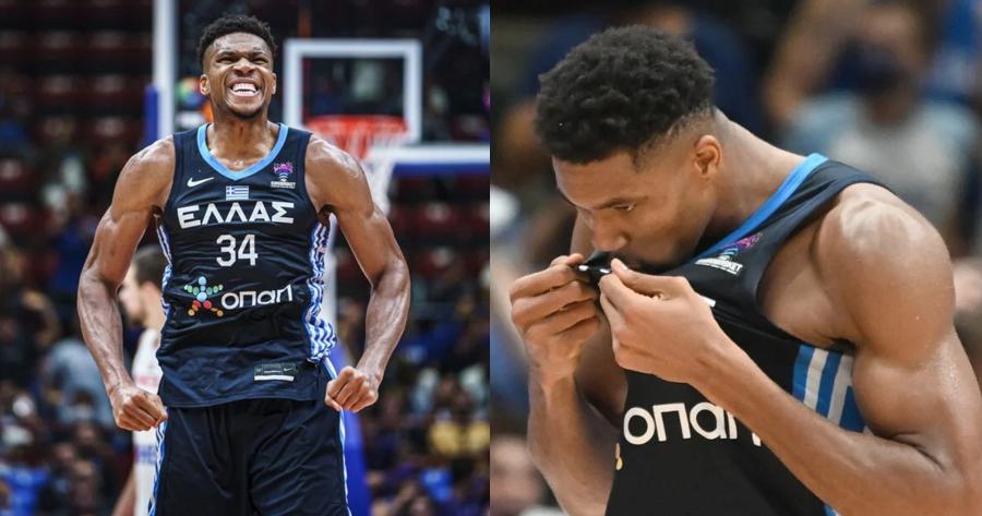 Μέγας Γιάννης Αντετοκούνμπο: Φίλησε το εθνόσημο στη φανέλα μετά το καλάθι και φάουλ