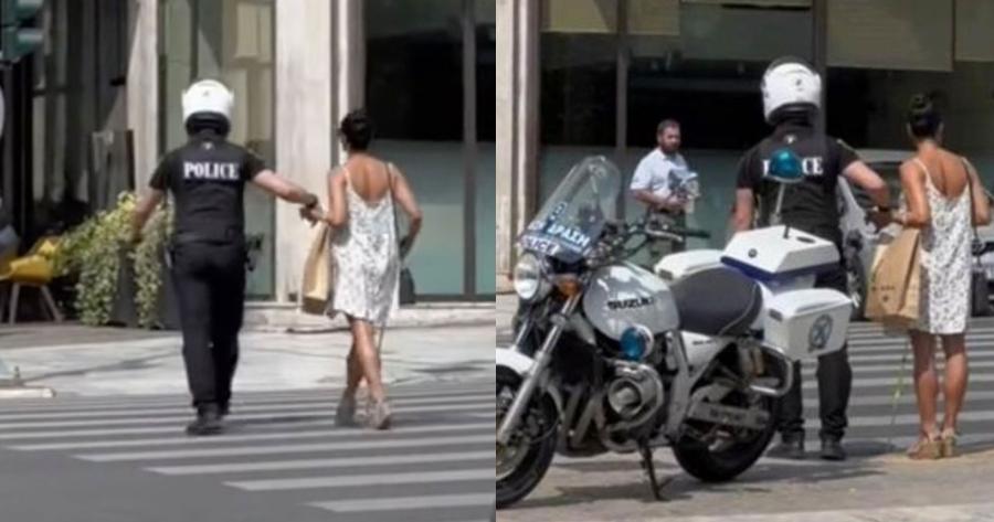 Όλο το Ίντερνετ μιλάει για αυτόν: Αστυνομικός-πρότυπο παίρνει από το χέρι τυφλή γυναίκα και την βοηθάει να περάσει τον δρόμο στην Αθήνα