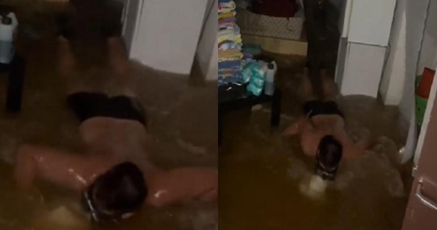 Με μάσκα και βατραχοπέδιλα στη Θεσσαλονίκη: Έκανε μακροβούτι σε πλημμυρισμένο σπίτι για να βρει το τσίπουρο