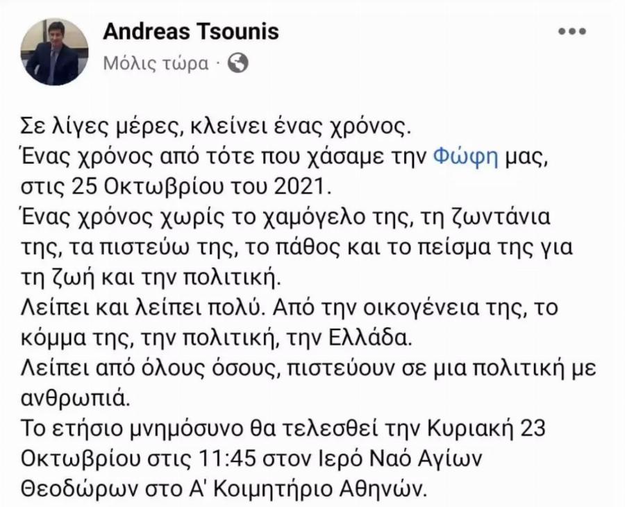 «Ένας χρόνος χωρίς το χαμόγελο της»: Η συγκλονιστική ανάρτηση του συζύγου της Φώφης Γεννηματά