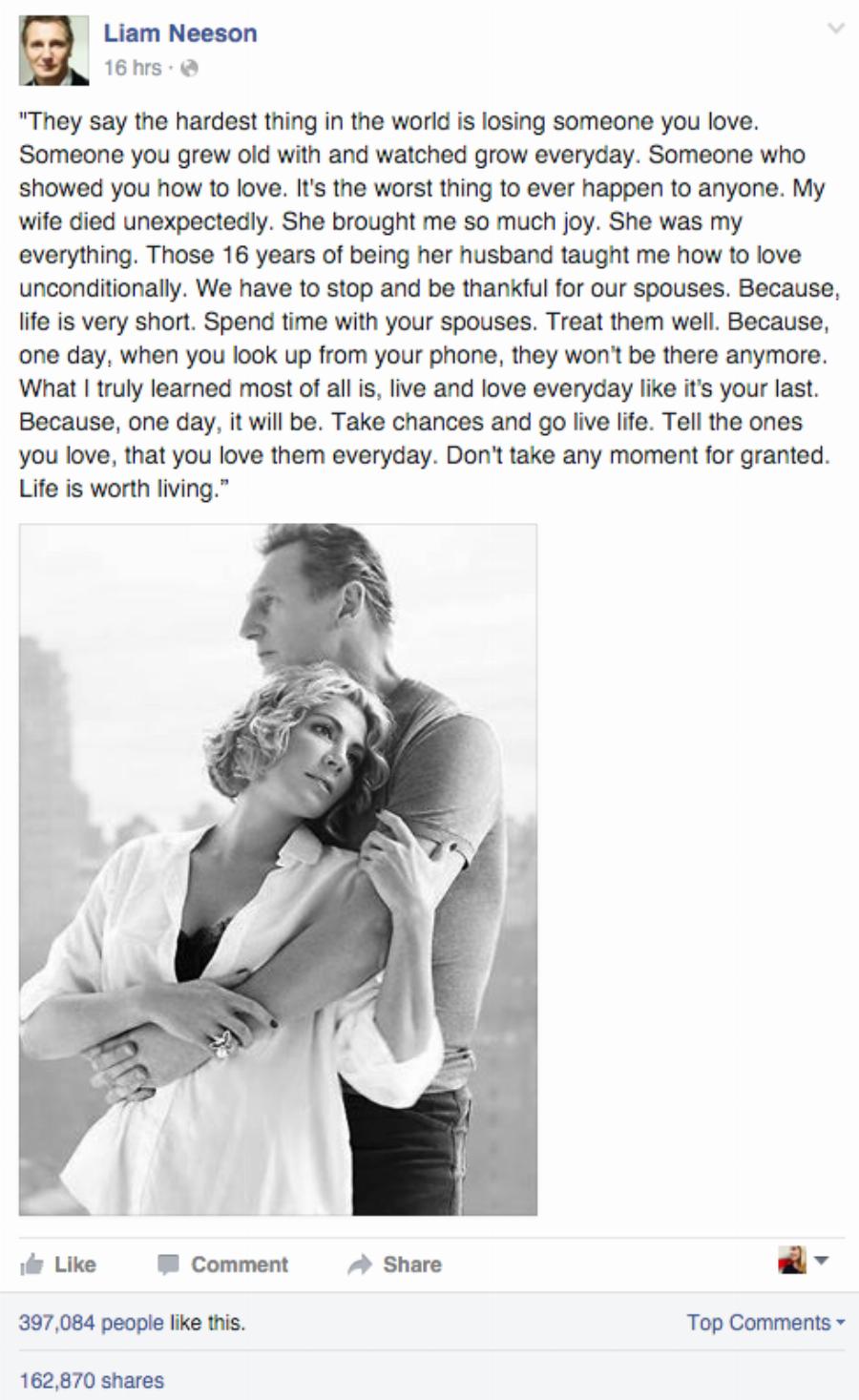 Αγκάθι στην ψυχή του Λίαμ Νίσον: Ο θάνατος της γυναίκας του, που δεν ξεπέρασε ποτέ