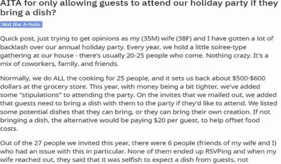 Ο τσιγκούνης της χρονιάς: Ο άνθρωπος που ζήτησε από τους καλεσμένους του να φέρουν χρήματα ή φαγητό για το ρεβεγιόν στο σπίτι του