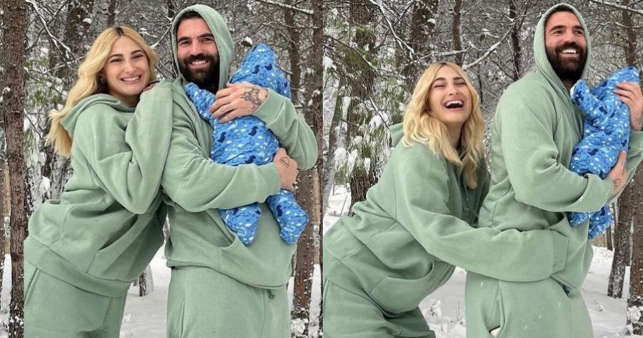 Ιωάννα Τούνη – Δημήτρης Αλεξάνδρου: Βγήκαν στα χιόνια και πόζαραν μαζί με τον νεογέννητο γιο τους