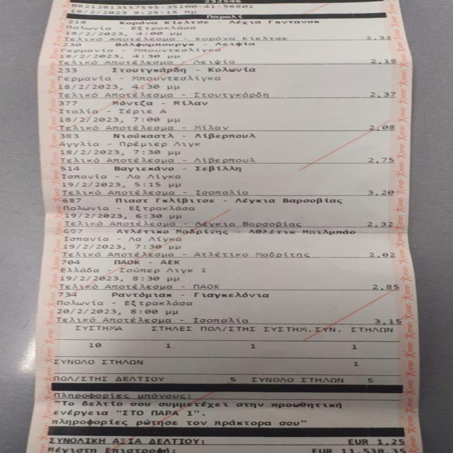 Του χαμογέλασε η τύχη: O Λαρισαίος που έπαιξε τα τελευταία του 1,25, έπιασε 10/10 στο στοίχημα και κέρδισε 11.500 ευρώ