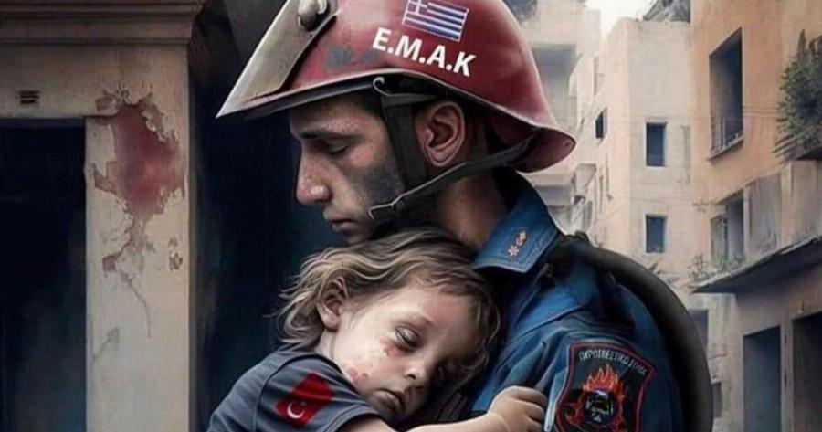 «Σάρωσε» το διαδίκτυο: Η φωτογραφία με άντρα της ΕΜΑΚ αγκαλιά με παιδί που συγκλονίζει