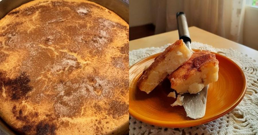 Όπως τη φτιάχνει η γιαγιά: Αφράτη γαλατόπιτα με άρωμα πορτοκαλιού και πασπαλισμένη με καστανή ζάχαρη και κανέλα
