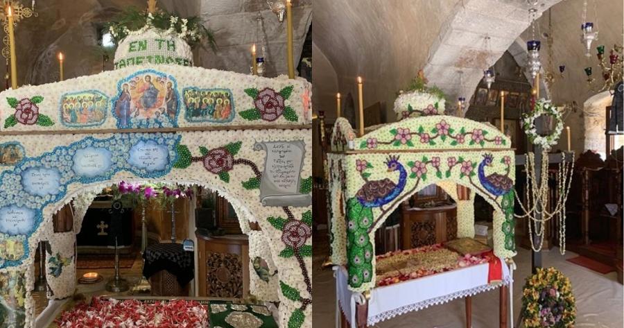 Ο πιο εντυπωσιακός Επιτάφιος στο Ηράκλειο: Στόλιζαν επί 1,5 μήνα με χιλιάδες χάντρες τον Επιτάφιο στο Φόδελε