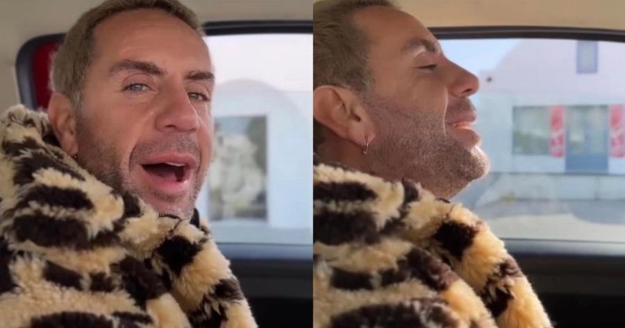 Σε τρελά κέφια και με γούνα ο Γιώργος Μαζωνάκης: Τραγουδά Αλέξια στο αυτοκίνητό του