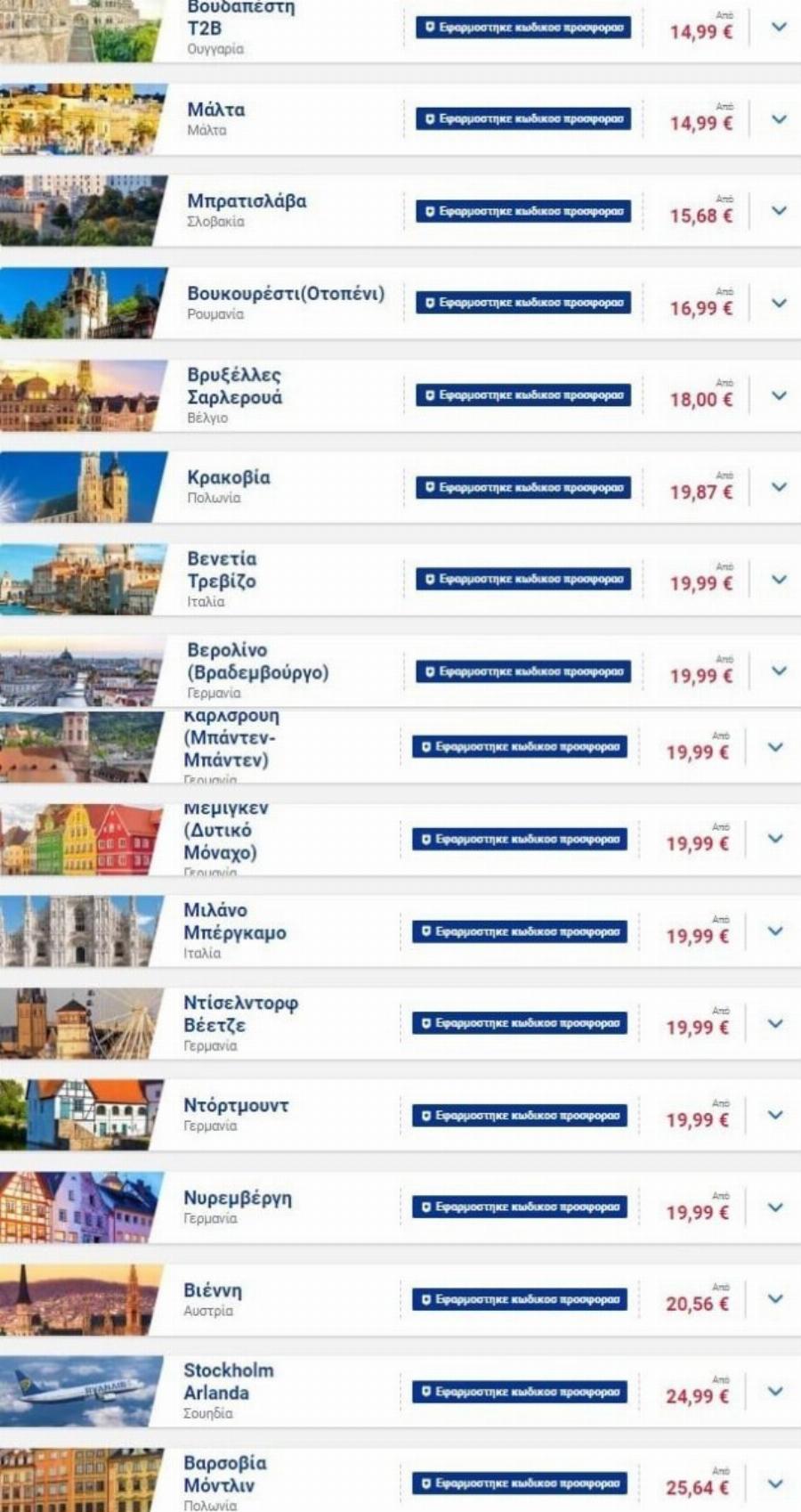 Ryanair: Απίθανη προσφορά, τρέξτε να προλάβετε- Εισιτήρια με 15 ευρώ για 17 προορισμούς του εξωτερικού