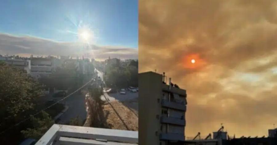 Μαύρισε ο ουρανός της Αττικής: Εικόνες κόλασης από την μεγάλη φωτιά σκέπασαν τον ουρανό