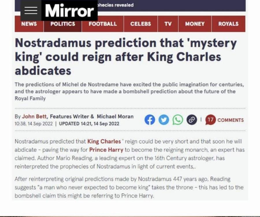 Βασιλιάς Κάρολος: Η προφητεία του Νοστράδαμου για τον διάδοχό του – Ο ρόλος της Κέιτ Μίντλετον