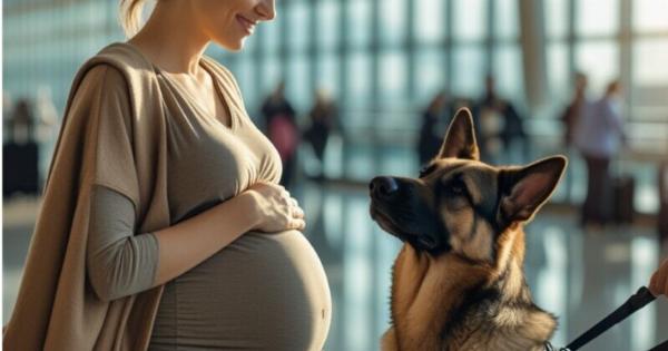 Στο αεροδρόμιο, ένας σκύλος υπηρεσίας επέστησε την προσοχή σε μια έγκυο γυναίκα.